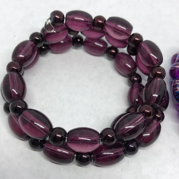 Bundle lot 2 artisan purple art glass coil wrap bracelets boho style handmade. - Picture 3 of 4